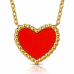 Gold and Red Heart Pendant Necklace